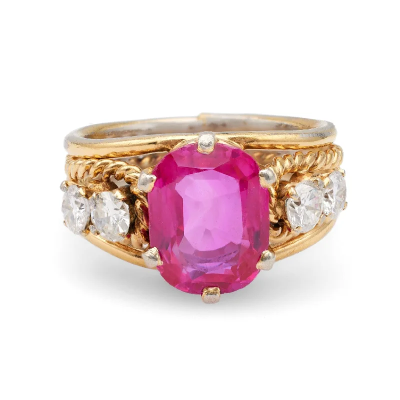 diamond cluster ring for women -Retro Ruby and Diamond 18k Yellow Gold Ring