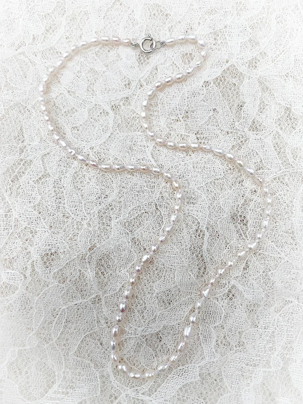 layered silver necklace for women -Rice Pearl Strand Necklace