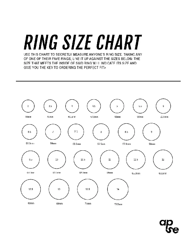 wedding ring with diamond accents -RING SIZE CHART