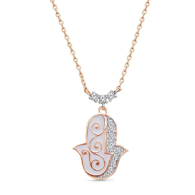 personalized gold pendant necklace -Rose Gold White Diamond Hamsa Necklace