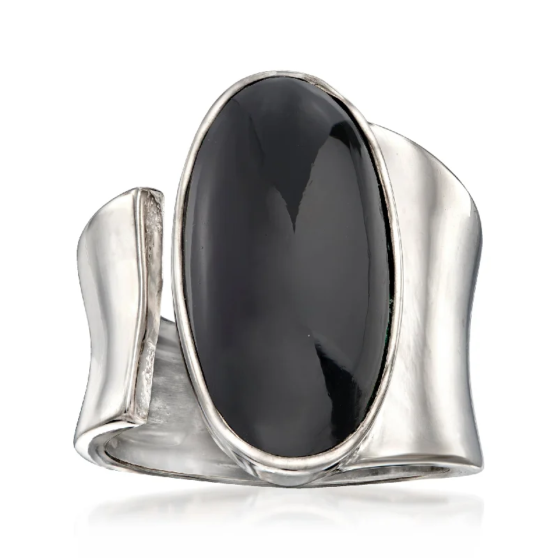 custom engraved ring for men -Ross-Simons Black Onyx Wrap Ring in Sterling Silver