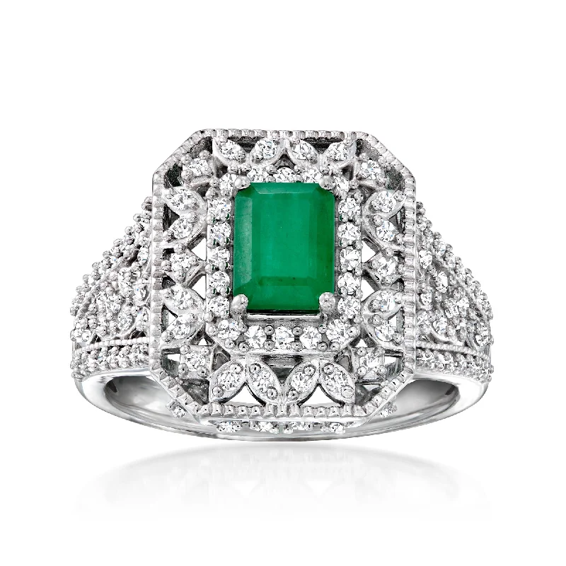 men’s titanium ring -Ross-Simons Emerald and . Diamond Ring in Sterling Silver