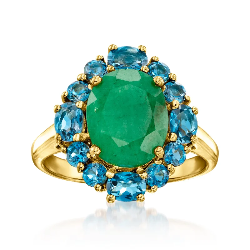 silver wedding band for men -Ross-Simons Emerald and London Blue Topaz Ring in 18kt Gold Over Sterling