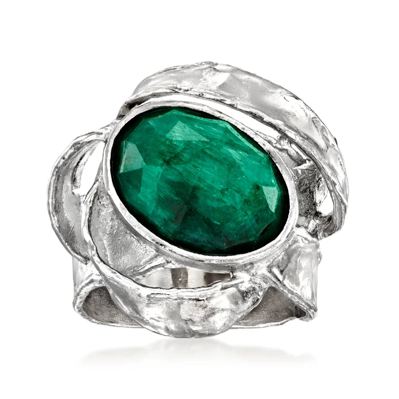 silver gemstone ring for women -Ross-Simons Emerald Ring in Sterling Silver