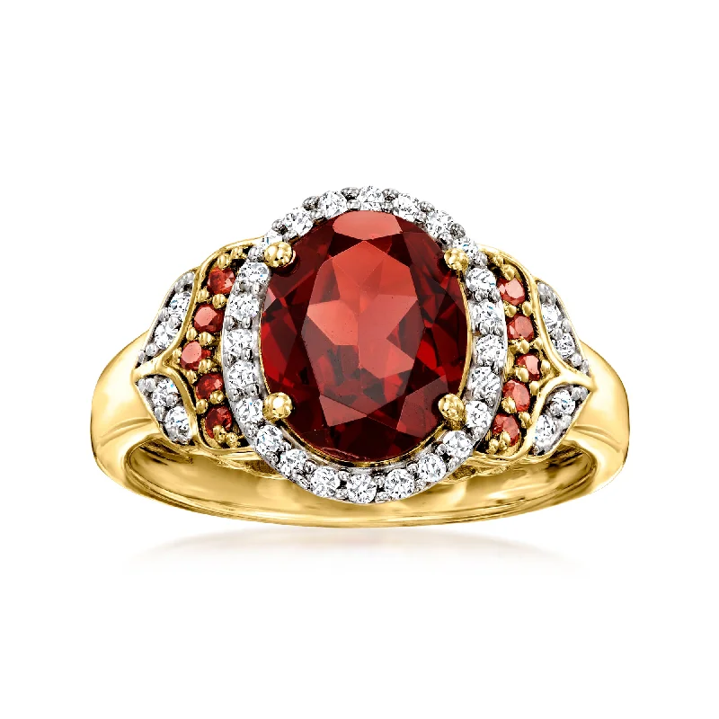 rose gold engagement ring for women -Ross-Simons Garnet and . Red and White Diamond Ring in 18kt Gold Over Sterling