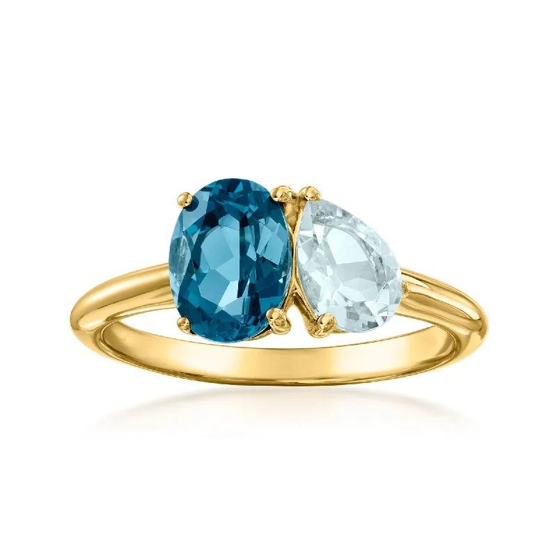 large statement ring for women -Ross-Simons London Blue Topaz and . Aquamarine Toi Et Moi Ring in 18kt Gold Over Sterling