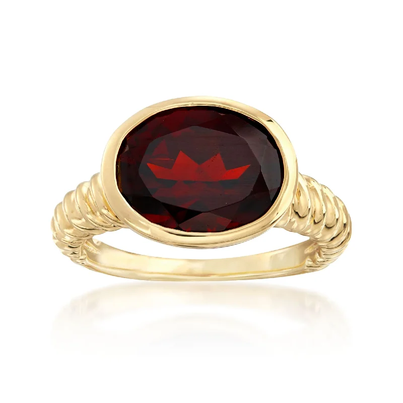 floral engagement ring for women -Ross-Simons Oval Garnet Ring in 18kt Gold Over Sterling