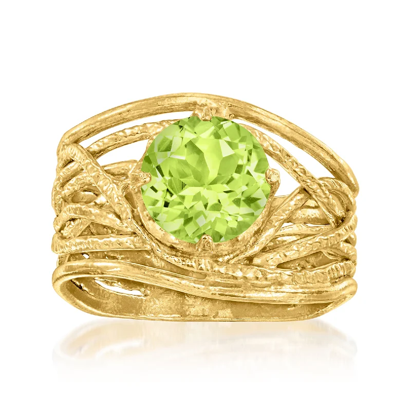 gold wedding ring for women -Ross-Simons Peridot Textured Openwork Ring in 18kt Gold Over Sterling