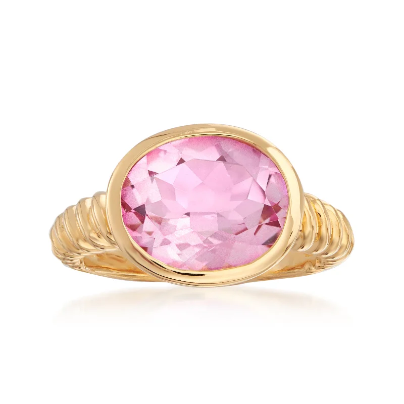 eternity ring for couples -Ross-Simons Pink Topaz Ring in 18kt Gold Over Sterling