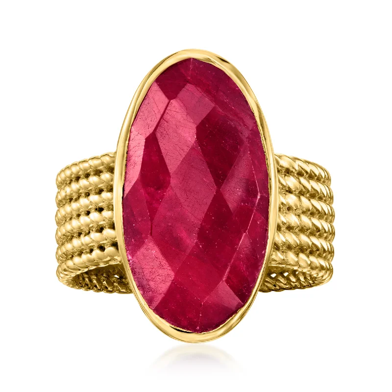 custom sterling silver ring for men -Ross-Simons Ruby Ring in 18kt Gold Over Sterling