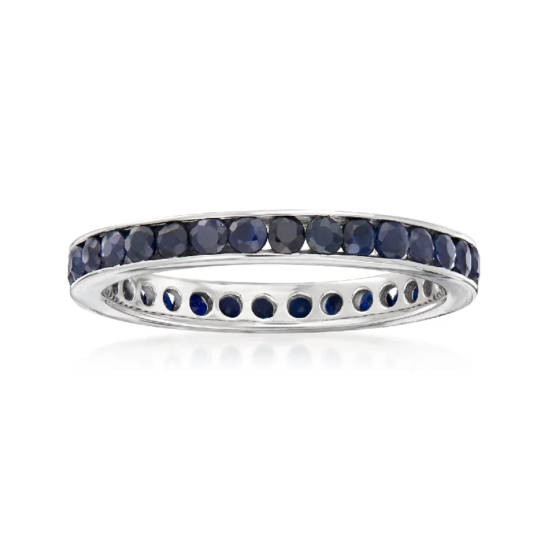 cushion cut engagement ring for women -Ross-Simons Sapphire Eternity Band in Sterling Silver