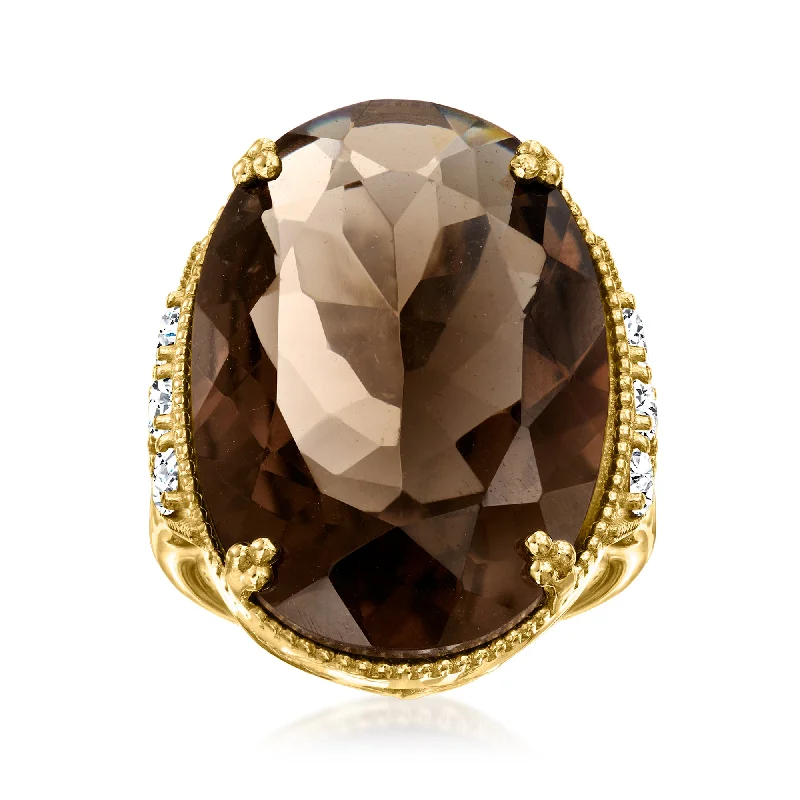 round cut diamond ring for women -Ross-Simons Smoky Quartz and White Zircon Ring in 18kt Gold Over Sterling