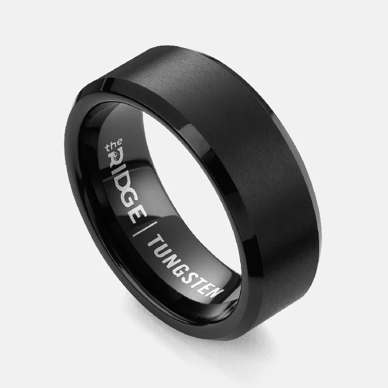 anniversary ring for women -Ridge 8mm Beveled Ring Set - Royal Black