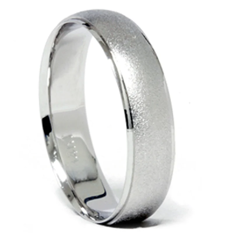 couple's matching ring set -Satin Finish & Polished Edge Wedding Band 14K White Gold Size Selectable