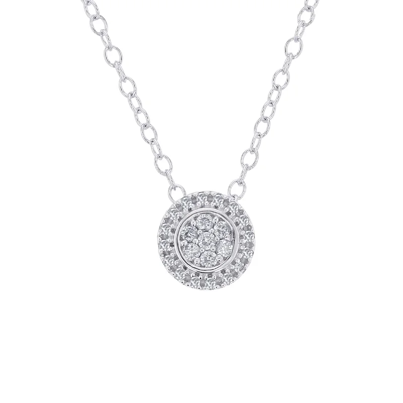 statement heart necklace for women -Silver Round Halo Diamond Slide Necklace