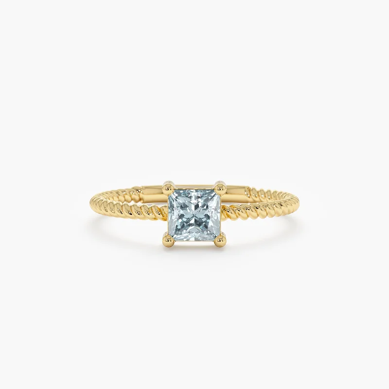 men’s black diamond ring -Square Aquamarine Ring, Sage