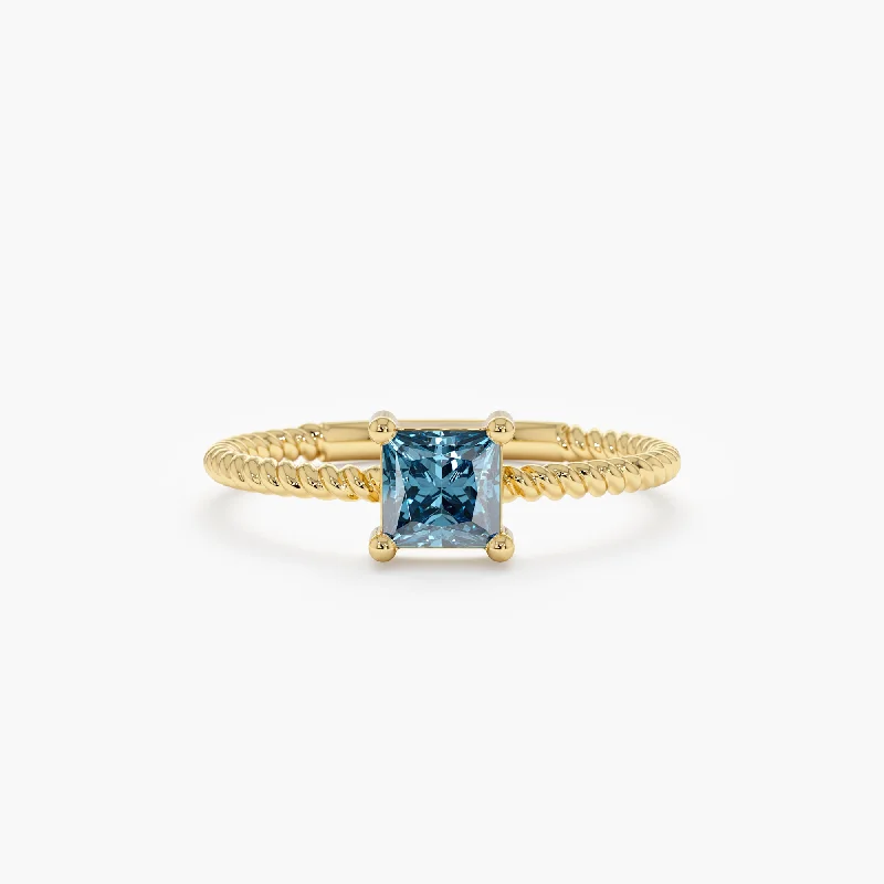 men’s platinum wedding band -Square Blue Topaz Ring, Sage