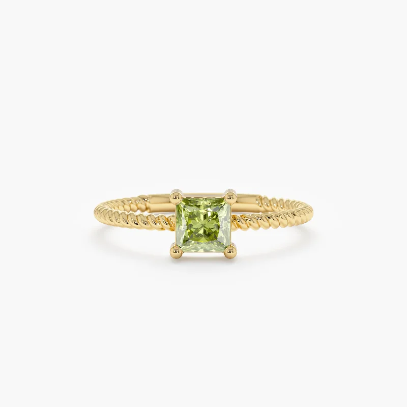 wedding ring set for couples -Square Peridot Braided Band, Sage