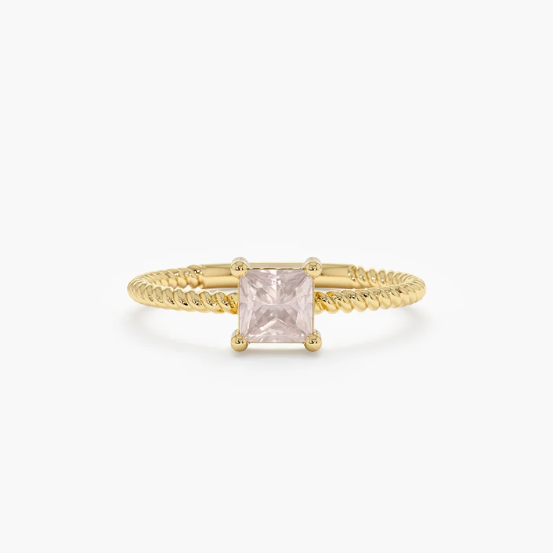 large statement ring for women -Square Rose Quartz Ring, Sage