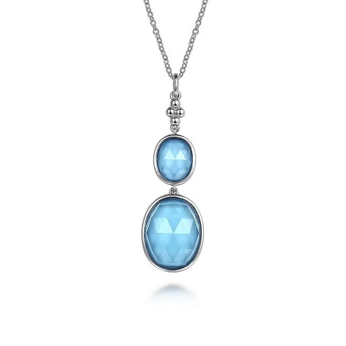 diamond heart pendant necklace -Sterling Silver Oval Shape Rock Crystal & Turquoise Bujukan Drop Necklace