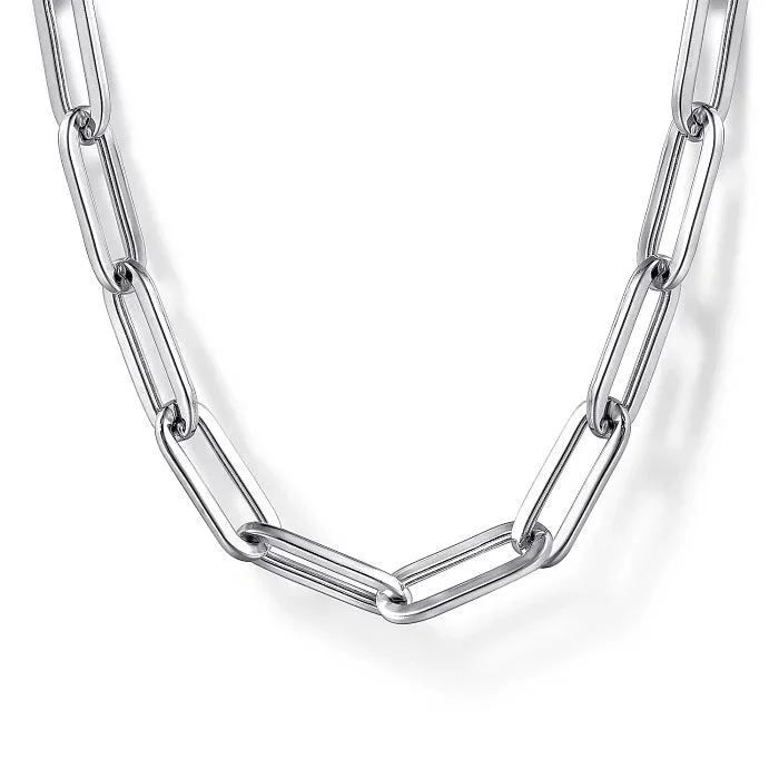 diamond heart necklace for women -Sterling Silver Solid Paper Clip Chain 18 Inch Necklace