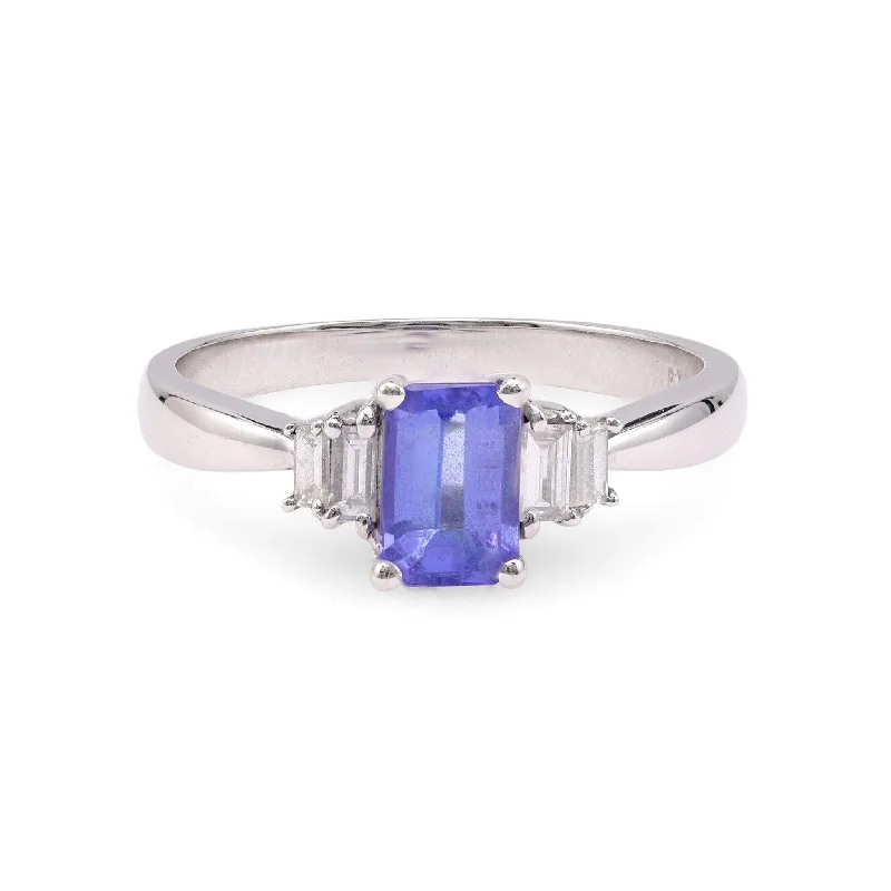 gold signet ring for men -Tanzanite Diamond 18k White Gold Ring