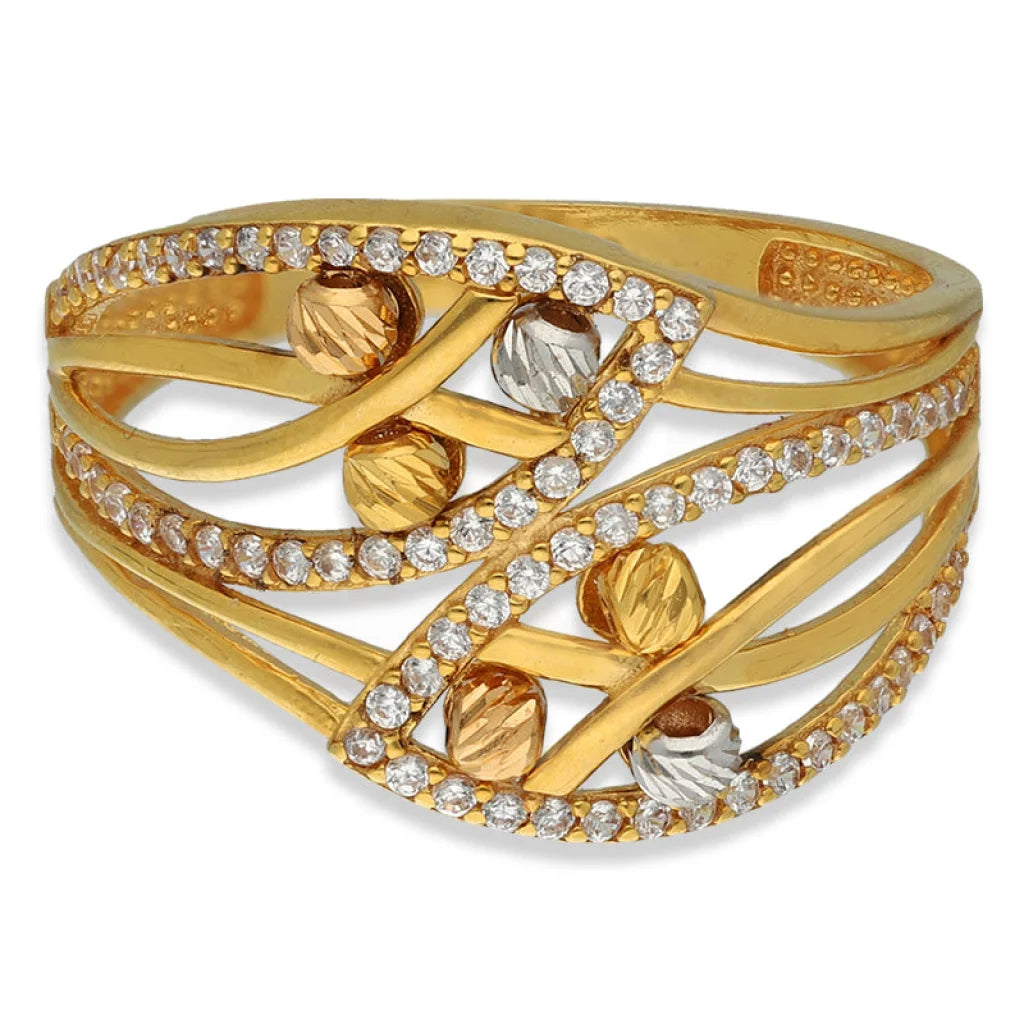 engraved wedding ring for women -Tri Tone Gold Beads Ring 22KT - FKJRN22K3860