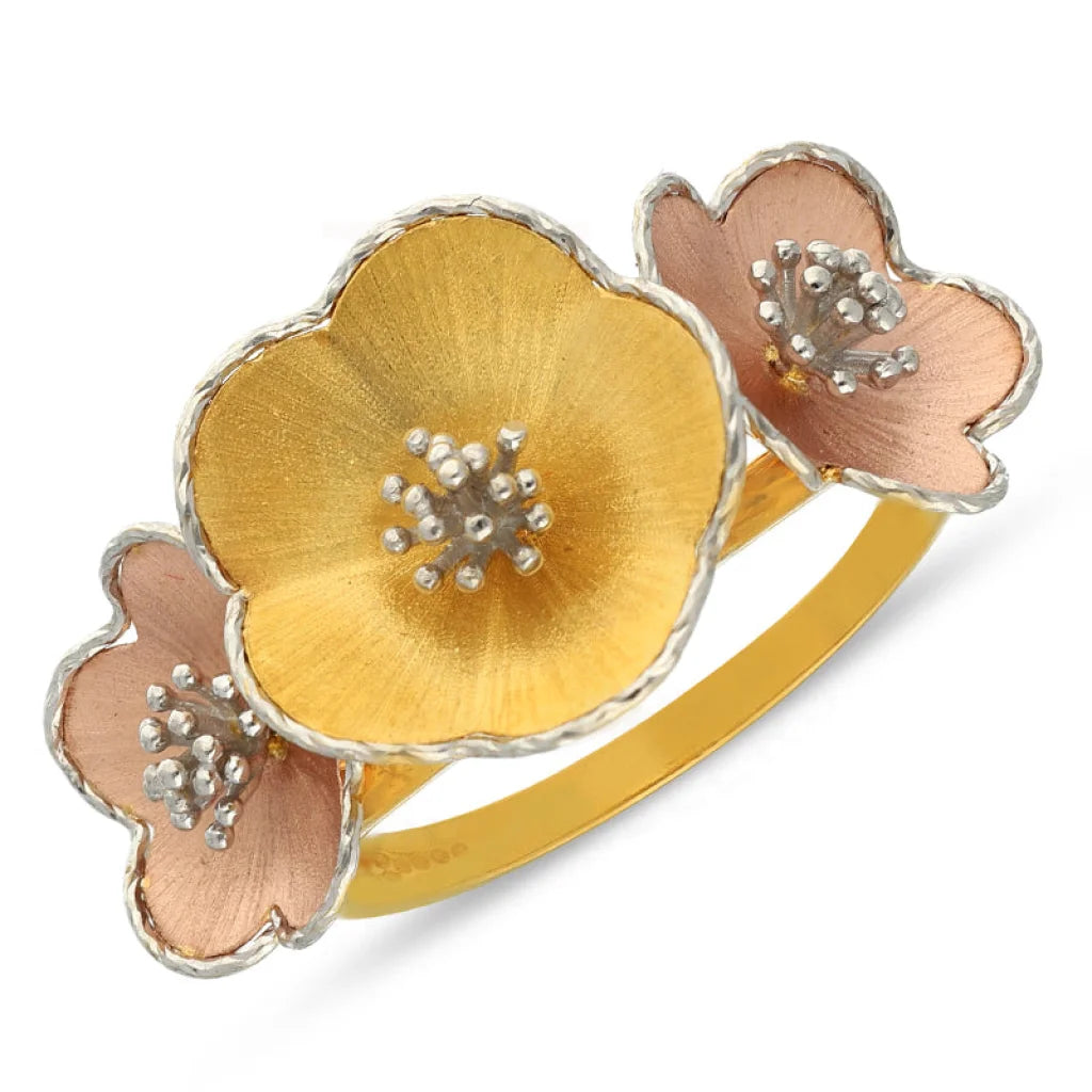 diamond halo ring for women -Tri Tone Gold Flowers Shaped Ring 22KT - FKJRN22K3844