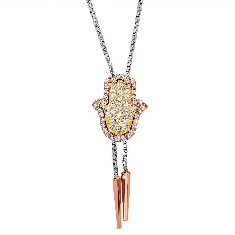 layered chain necklace for men -Two Tone Gold Yellow & White Diamond Hamsa Necklace