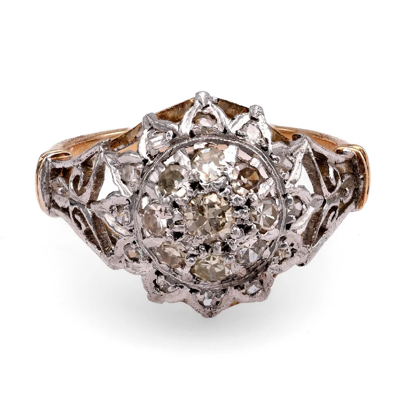 wedding ring with side stones -Two-Tone Retro Diamond Cluster Ring