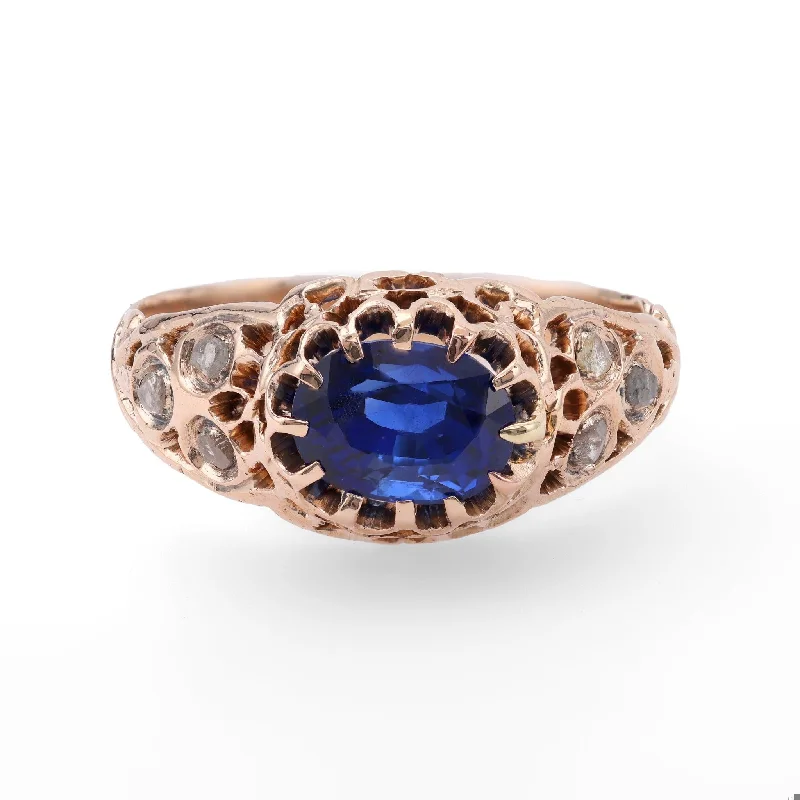 stackable silver rings for women -Victorian Sapphire Diamond 10k Rose Gold Ring