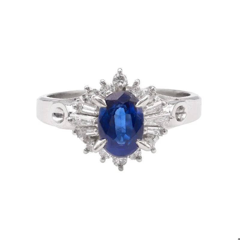 sapphire and diamond ring for women -Vintage 0.89 Carat Sapphire and Diamond Platinum Ring