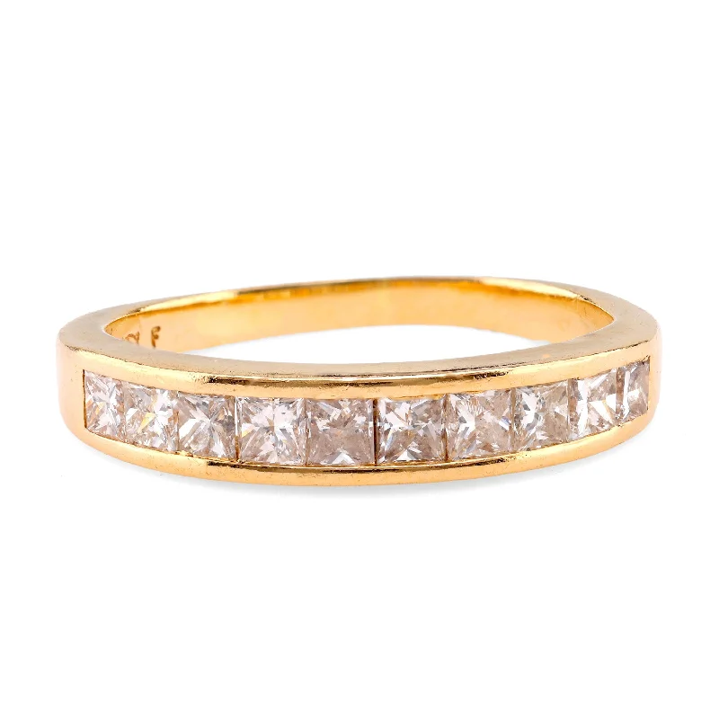 engraved wedding ring for women -Vintage Diamond 14K Yellow Gold Band