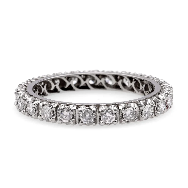 gold eternity ring for women -Vintage Diamond Platinum Eternity Band