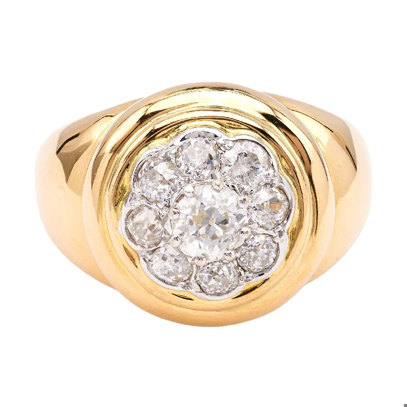 custom infinity wedding ring -Vintage French Diamond 18k Two Tone Gold Cluster Ring