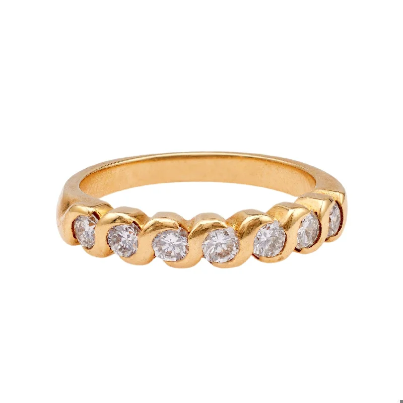 oval diamond ring for women -Vintage French Diamond 18k Yellow Gold Half Eternity Band