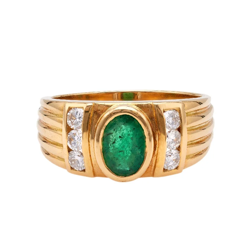 custom designed engagement ring -Vintage French Emerald and Diamond 18k Yellow Gold Ring