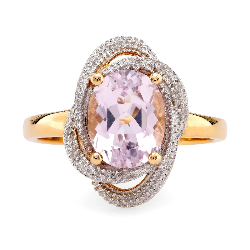 rose gold engagement ring for women -Vintage Kunzite 14K Yellow White Gold Ring