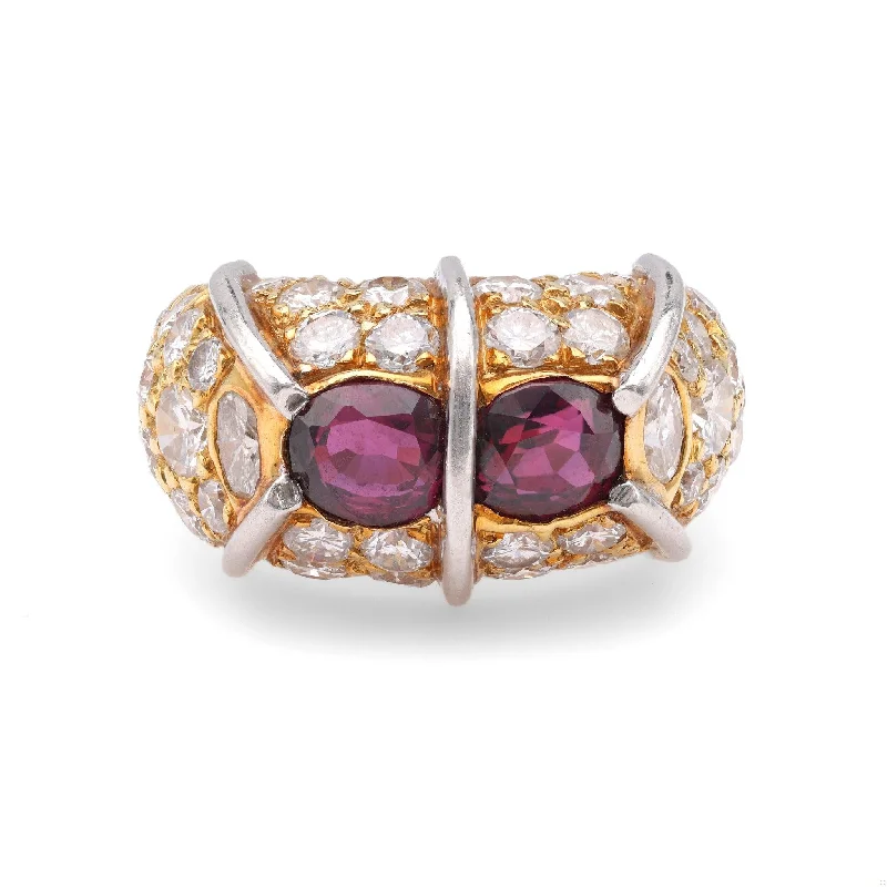 pink sapphire ring for women -Vintage Rubellite Diamond 18k Yellow Gold Platinum Ring