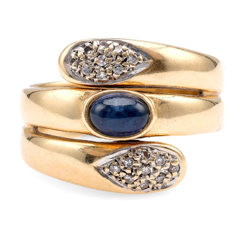 rose gold wedding ring set for women -Vintage Sapphire Diamond 14K Yellow Gold Snake Wrap Ring