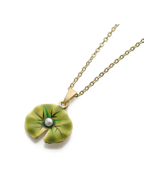 silver circle pendant necklace for women -Water Lily Necklace by Museum Reproductions