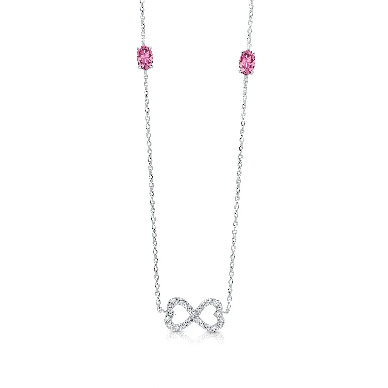 pearl pendant necklace for women -White Gold Diamond & Pink Sapphire Infinite Necklace