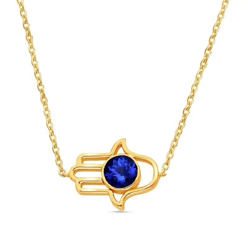 love heart pendant necklace for women -Yellow Gold Tanzanite Hamsa Necklace