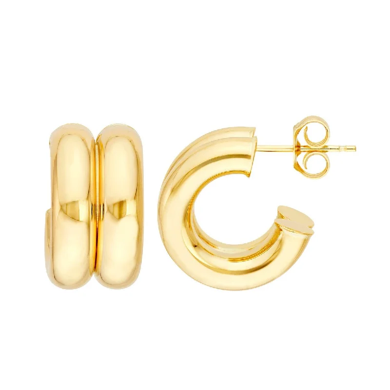 Classic silver earrings for everyday wear -14K Gold 15mm Small Double Hoop Earrings