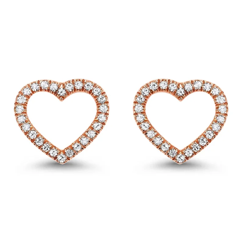 Gold earrings for trendy women -Heart Shaped Halo Stud Diamond Earrings 14K Rose Gold