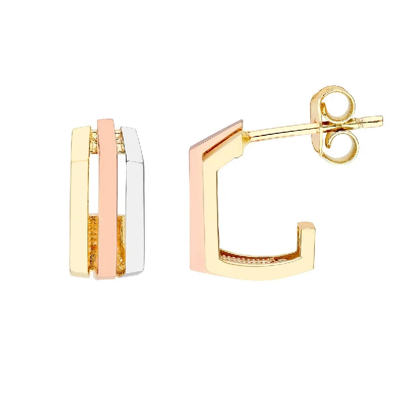 Big statement earrings for bold outfits -14K Tri Color Gold Geometric Hoop Earrings