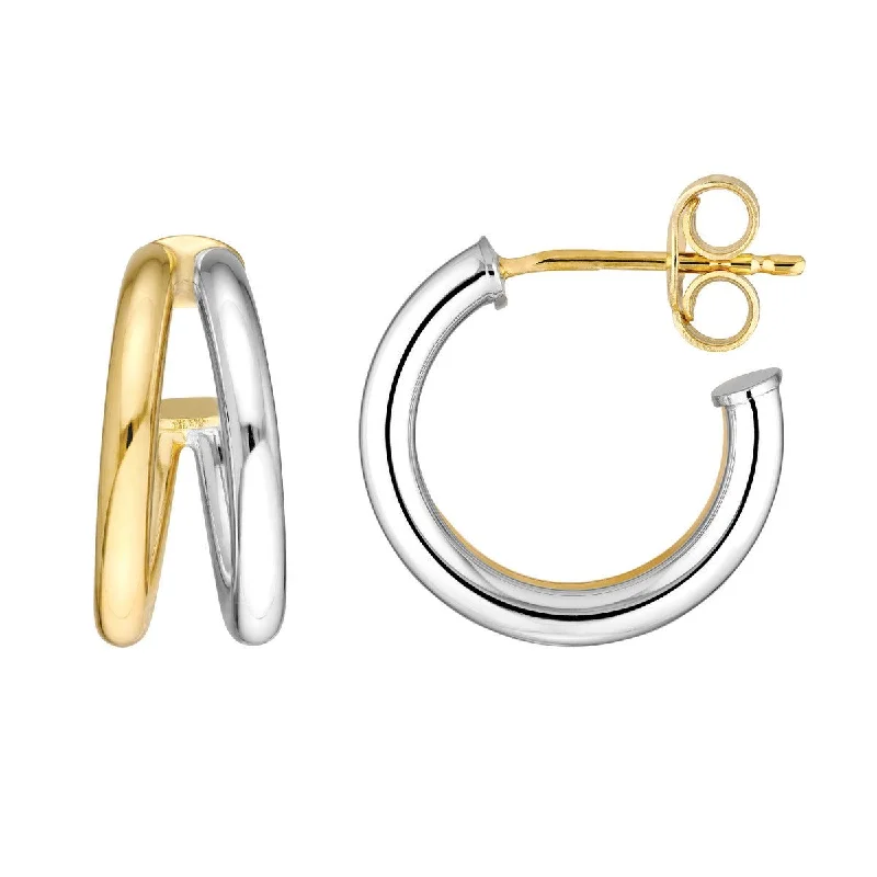 Pearl hoop earrings for a chic look -14K Two-Tone Gold 10.00mm Double Open Hoop Earrings