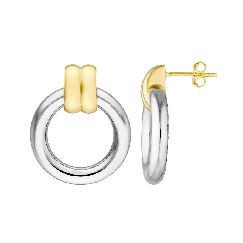 Gold earrings for trendy women -14K Two-Tone Gold Dangle Hoop Earrings