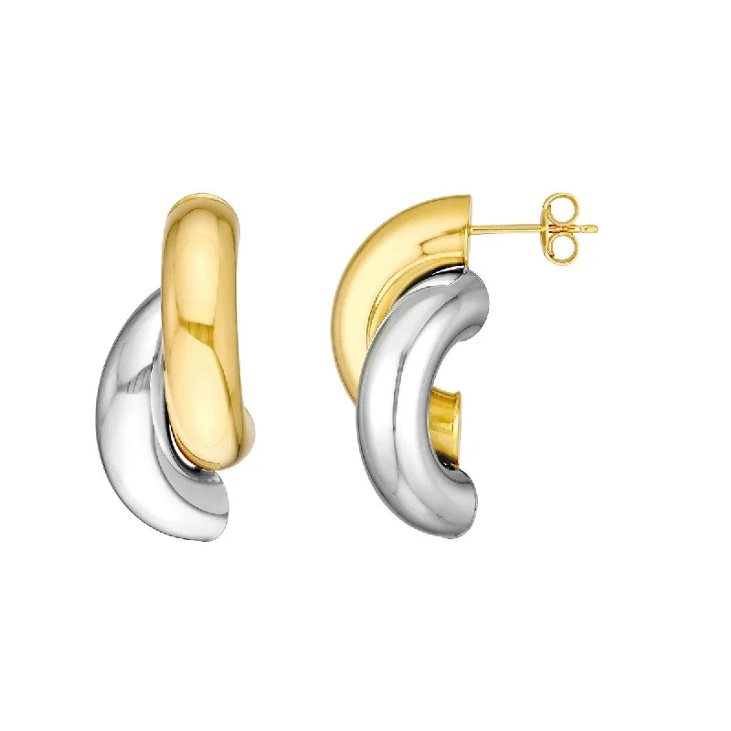 Silver hoop earrings for stylish wear -14K Two-Tone Gold Double Half Circle Earrings