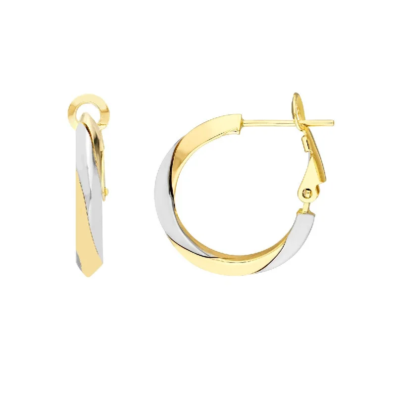 Unique ear cuffs with intricate designs -14K Two-Tone Gold Knife Edge Omega Back Hoops